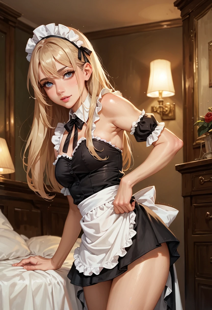 A beautiful sexy maid blonde girl.