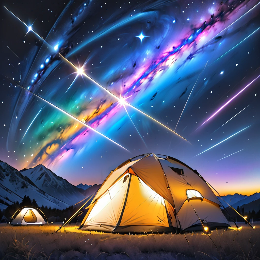 Glamping、symbol、Three-dimensional、Shine、Shine、gold、The background is a large galaxy