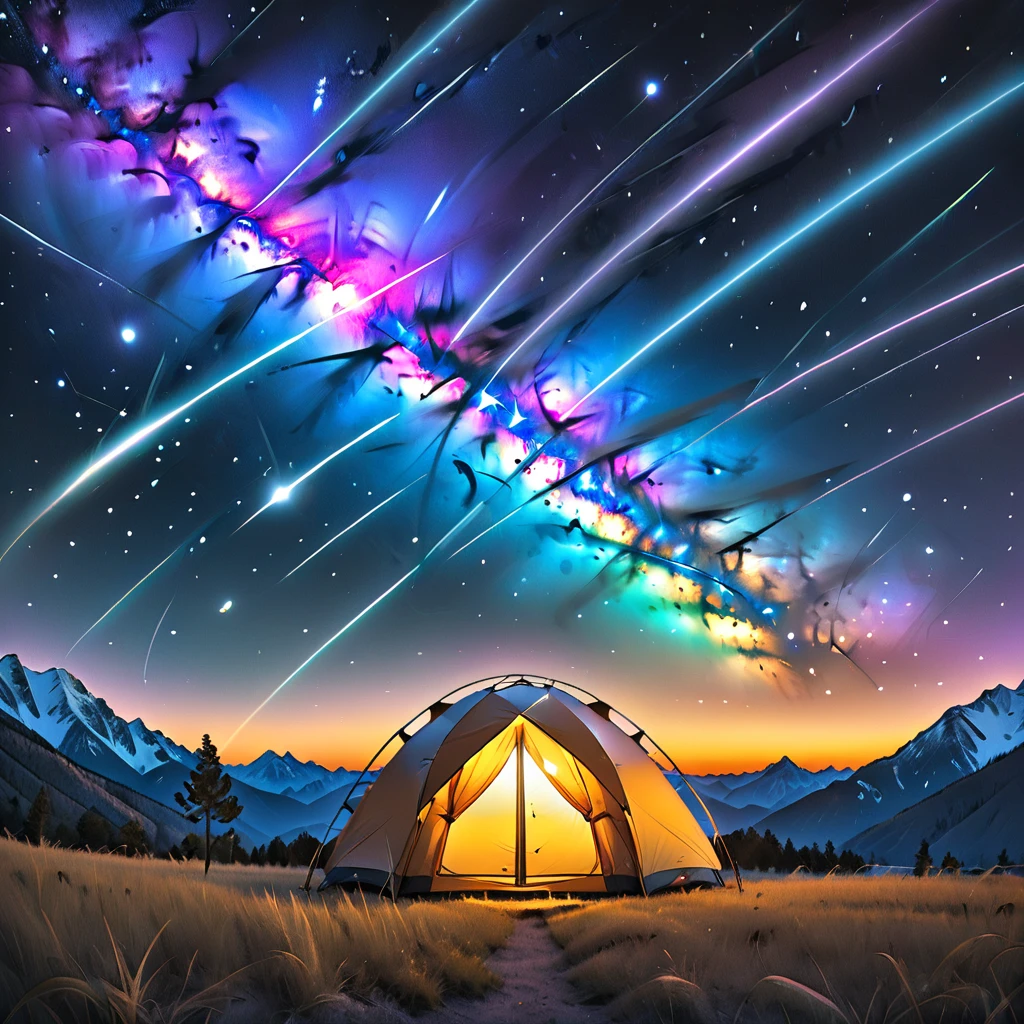 Glamping、symbol、Three-dimensional、Shine、Shine、gold、The background is a large galaxy