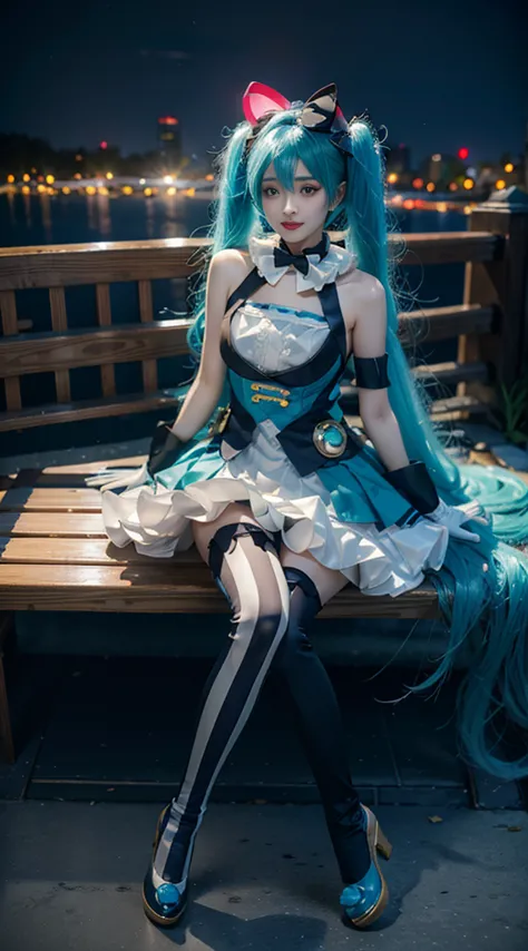 hatsune miku role play costume, hatsune miku, the magical future, role play, light green hair, double tail, very long hair, vest...