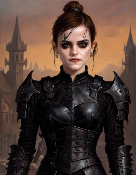 in the style of (gerald brom:1.5), (dark fantasy style:1.5), (gothic horror:1.3)
(medium shot, upper body portrait:1.3). a smirk...