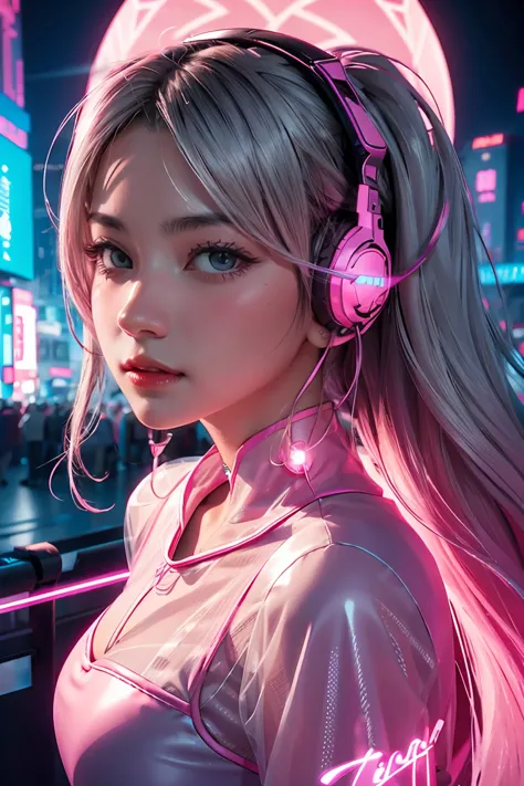 singer, microphone in hand, cyberpunk microphone, singing, 1 girl, chinese_clothes, liquid silver and pink, cyberhan, cheongsam,...