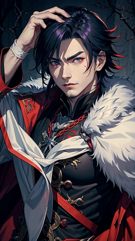 naughty man. vampyre. Youngh.stark, brawny. Cao Cao. Colored hair and multicolored eyes. Russian general&#39;s outfit.