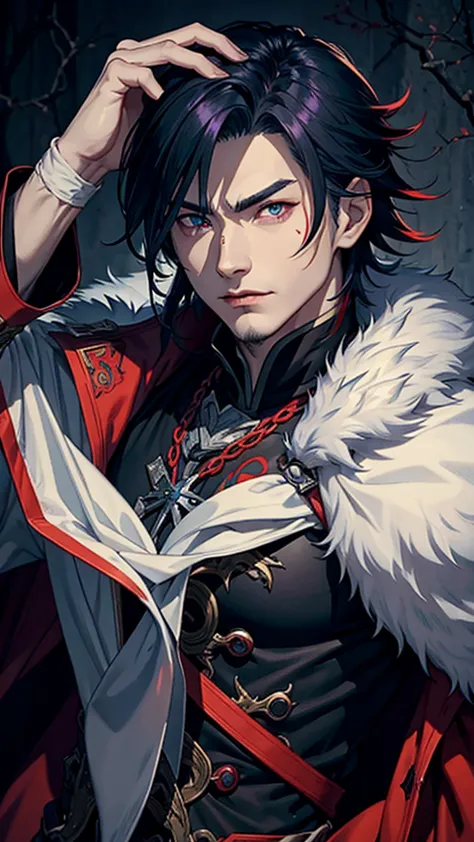 naughty man. vampyre. youngh.stark, brawny. cao cao. colored hair and multicolored eyes. russian general&#39;s outfit.