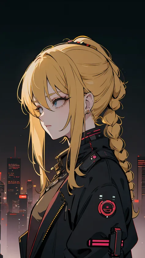 a woman with blonde hair), exist, cyberpunk theme,  cyberpunk city.