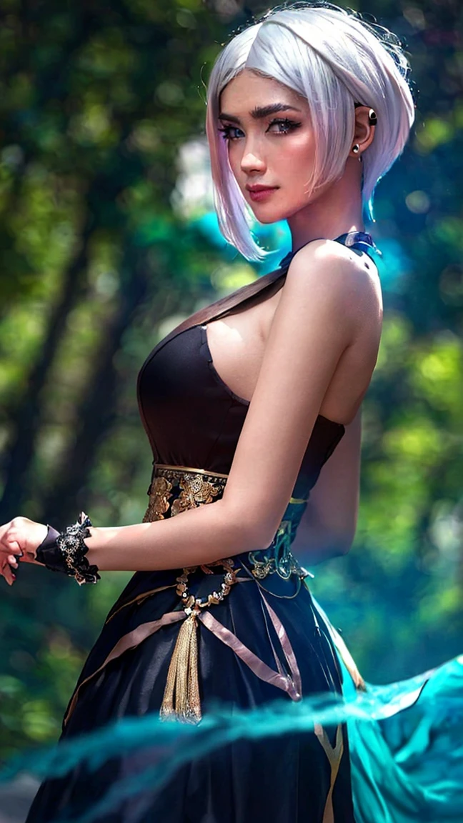 short white hair, 1girl, accessories, piercing, intricate background, fantasy, mythical, misterious, masterpiece, best quality, dynamic angle, cinematic composition, detailed face