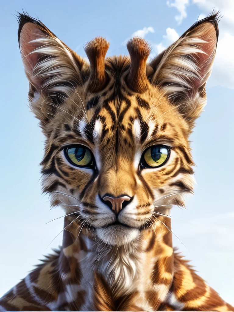 there is a cat sitting on a white surface looking at the camera, cat giraffe hybrid, the cat looks like giraffe, very handsome, spotted ultra realistic, cat dog hybrid, has a very realistic look to it, sora as a cat, tabaxi male, a handsome, high-resolution photo, cute looking, awesome cat, a cat, human cat hybrid