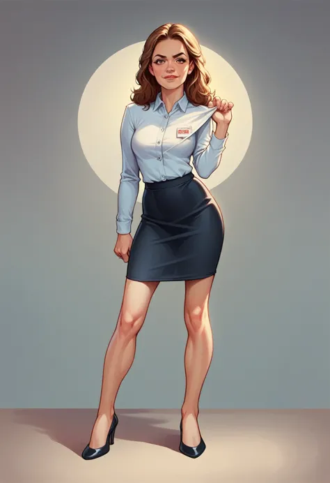 lewd pose,pam beesly, full shot body photo, in office outfit, skirt only, tight blouse, high detail, sharp focus, dramatic