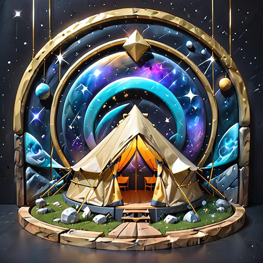 Glamping、symbol、Three-dimensional、Shine、Shine、gold、The background is the universe.