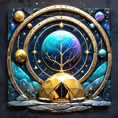 glamping、symbol、three-dimensional、shine、shine、gold、the background is the universe.