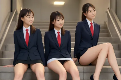 highest quality, ultra-high resolution,((two officegirls sitting side by side))navy recruit suit.pencilmini skirt,summer shirt,(...