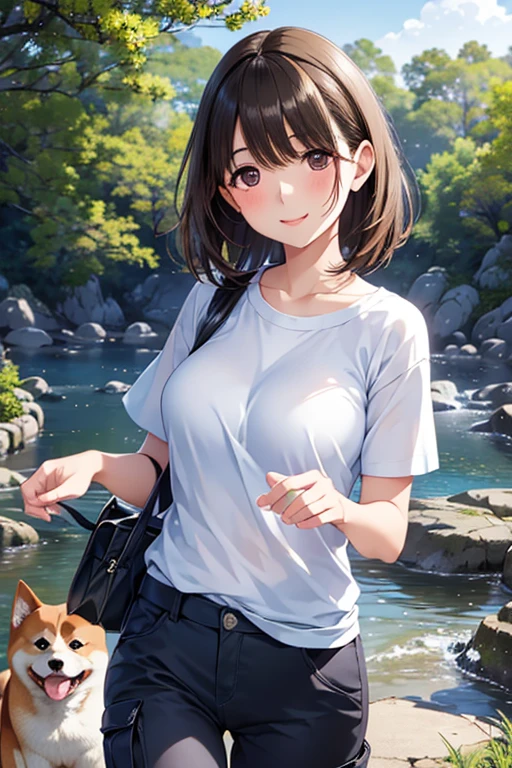 anegasaki nene、Shiny brown hair, short hair, (Beautiful brown eyes、Sparkling eyes, Fine grain)、smile、Ultra-detailed eyes、Highly detailed face, Highly detailed eyes,



Flows with crystal clear water,背景のbeautiful山々,(Girl taking a walk with a puppy:1.3),(Shiba Inu:1.3),Have a lead,Very Big White T-Shirt,cargo pants, Smiling Kindly、(beautiful)、
見る者を魅了するsmile、Take a look at the photographer、Sweaty skin、Staring at the audience,Pointed red mouth,Perfect round face,,Proper body balance,Intricate details,とても繊細でbeautiful髪,Photo Real,dream-like,Professional Lighting,Realistic Shadows,beautiful手,beautiful指,Detailed characteristics of the fingers,Detailed arm functions,Detailed clothing features,Detailed hair features,Detailed facial features,(Tabletop,Highest quality,Ultra-high resolution output images,) ,(8K quality,),(Picture Mode Ultra HD,)