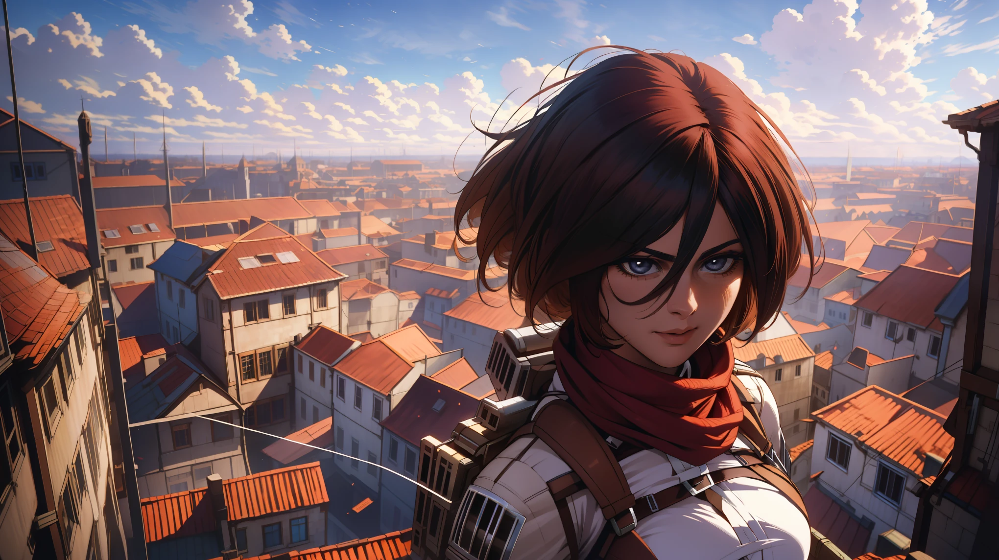 split, 4k image, (masterpiece:1.2, Best quality), photorealistic, (hyperrealistic:1.2), Beautiful, Mikasa from AOT