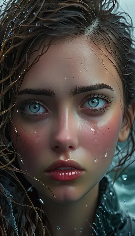 a girl in a stormy sea, realist portrait, beautiful detailed eyes, beautiful detailed lips, extremely detailed eyes and face, lo...