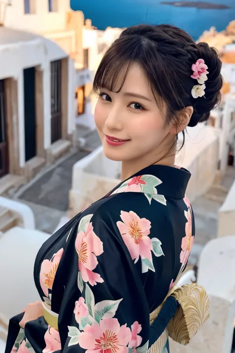 1 person, (wearing a pink floral kimono.:1.2), very beautiful japanese idol portraits, 
(raw photos, highest quality), (realisti...