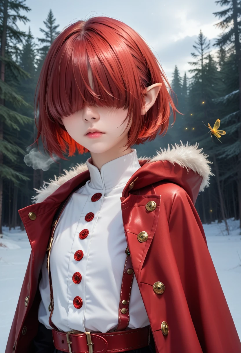 score_9, score_8_up,score_7_up, masterpiece, best quality, perfect anatomy, very aesthetic, official art, 8k,Cute  elf,(((small ,tiny ,small))),((())),((anime elf with extremely Cute and beautiful red hair)), (((elf))), (((elf ears))), (((flat chest))),((((red hair:1.35,short red hair,(wild short hair:1.5),((hair over eyes:1.3)),colored inner hair,breathing through the ears)))),(((red_eyes:1.3))),difficult eyes,beautiful detailed eyes,symmetrical eyes,big eyes:1.5,(((Shiny skin:1.5,bright skin: 1.5,tanned skin,Shiny skin,very Shiny skin,shiny body,пластиковая Shiny skin,exaggerated Shiny skin,illuminated skin))),(delicate detailed fingers,detailed body,(detailed face)), Cute,promiscuous,Erotic,brave,((nsfv)), Revealing clothing,show skin,(((Coat with hood and feathers, red feathers coat set, wear a coat with feathers: 1.3,red winter coat))),((bare legs)), (half naked, scantily clad),(((difficult outfit,difficult clothes,embroidered outfit,ornate outfit,embroidered clothes,ornate clothing))), (dynamic pose:1.0),embarrassed,(centered,scale to size,Rule of thirds), ((((many Fireflies,Fireflies,glowing Fireflies,Fireflies in the background)))), ((eagles fly in the background:1.5)),((snowy pine forest at night)),with dark storm clouds,winter,landscape:1.25,difficult landscape,((snow forest background)),Christmas tree, (Glossy winter ornaments),a high resolution,Sharp Focus,(Ultra detailed,extremely detailed),(photorealistic work:1.37),(extremely detailed CG unity 8k wallpaper),(((bright colors,bright theme))),(difficult),(masterpiece),(Best quality),