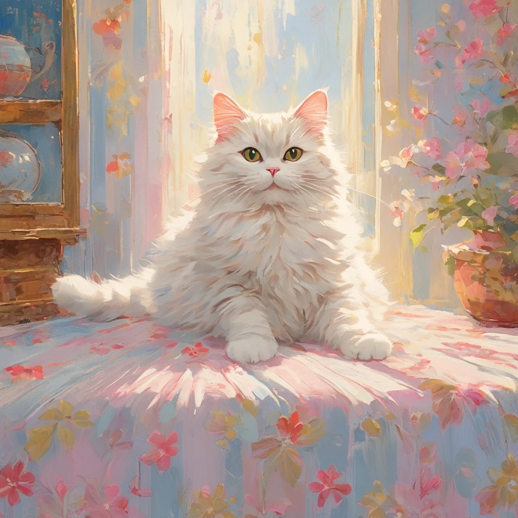 Cat,cute,Fluffy fur,masterpiece,Rich colors,Highest quality,Official Art,Fantasy,colorful,((nothing is placed)),Happy,smile,最高にcuteCat,ふわふわのCat,happiness,段ボールに入ったCat, キャットウォークに登ったCat, 寝ているCat, 仰向けのCat, Beautiful light and shadow,