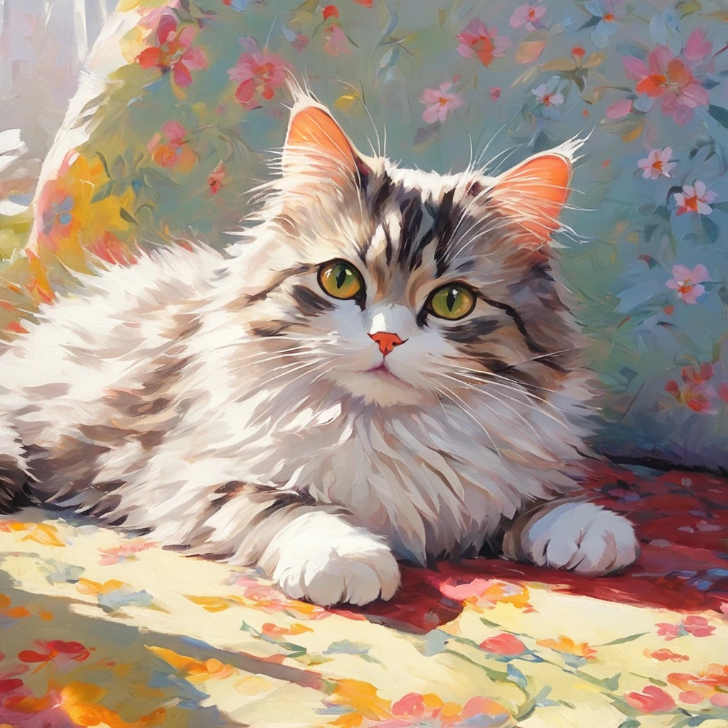 Cat,cute,Fluffy fur,masterpiece,Rich colors,Highest quality,Official Art,Fantasy,colorful,((nothing is placed)),Happy,smile,最高にcuteCat,ふわふわのCat,happiness,段ボールに入ったCat, キャットウォークに登ったCat, 寝ているCat, 仰向けのCat, Beautiful light and shadow,