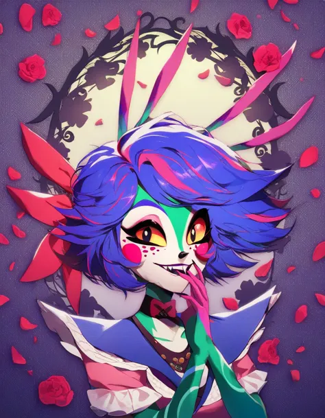 neeko score_9, score_8_up, score_7_up, source_furry, rating_safe, cloverdemon, clover face, face de la plante, yeux de chat, red...