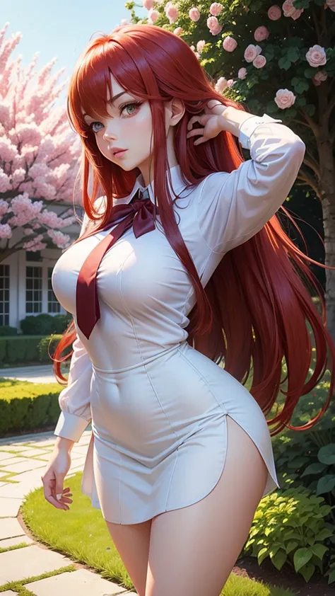 (rias gremory:1.1),beautiful detailed eyes,(school uniform) with meticulous details,red hair flowing down her back,long eyelashe...