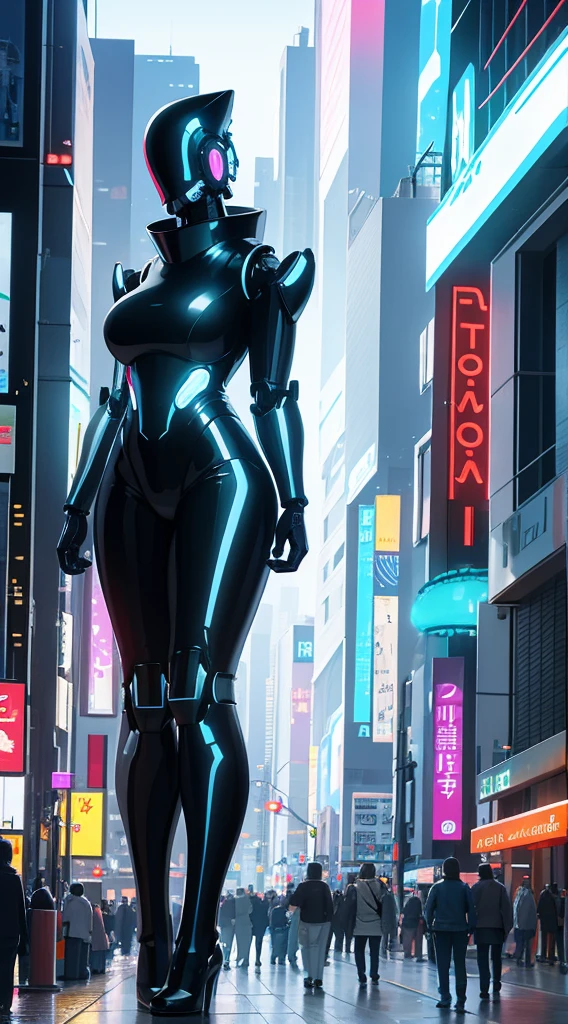 A robot girl with a futuristic appearance and advanced technology, (ultra-detailed,realistic:1.37), [prostituta], beautiful detailed eyes, beautiful detailed lips, long eyelashes, vibrant synthetic skin, sleek metallic body, glowing LED lights, impeccable makeup and hairstyle. She stands in a bustling city street, surrounded by holographic advertisements and neon lights. The cityscape is filled with towering skyscrapers and futuristic vehicles. The air is filled with a mix of artificial scents and the bustling sounds of people and machines. The robot girl confidently walks with a graceful and alluring demeanor, drawing the attention of onlookers. The color palette is a combination of vibrant neon colors and cool metallic tones. The lighting is a mix of the bright city lights and the soft glow of the robot girl's LED lights on her body, creating an enchanting atmosphere. The image is of the highest quality, with ultra-detailed rendering and a photorealistic appearance.