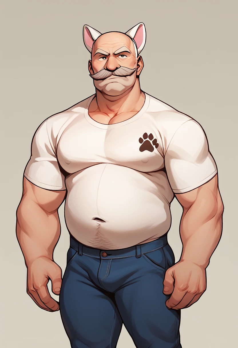 score_5_up,score_6_up,score_7_up,
1boy, solo, muscular male, pants, shirt, long mustache, belly,bald, old, paw_print, fake_animal_ears