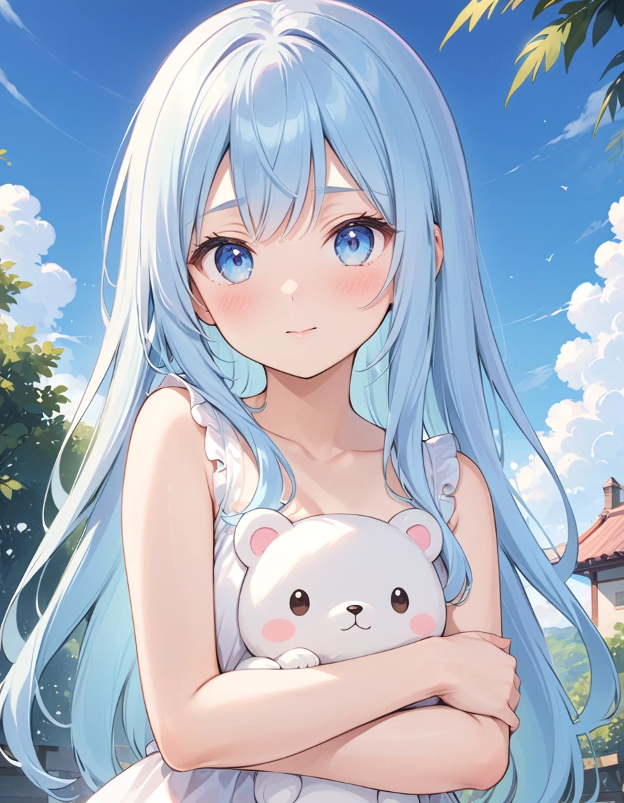 solo,, masterpiece, best quality, extremely detailed, (illustration, official art:1.1), 1 girl ,(((( light blue long hair)))), ,(((( light blue long hair)))),light blue hair, , long hair ((blush)) , cute face, big eyes, (best quality, masterpiece, highres), Long-haired anime girl holding teddy bear in her arms, Cute anime girl, Anime Girl with Long Hair, Cute Anime, Anime visuals of cute girls, Beautiful anime girl, an anime girl, young anime girl, soft anime illustration, Anime Girl, cute anime style, portrait of cute anime girlbabes, pretty anime girl, (Anime Girl), cute kawaii girl