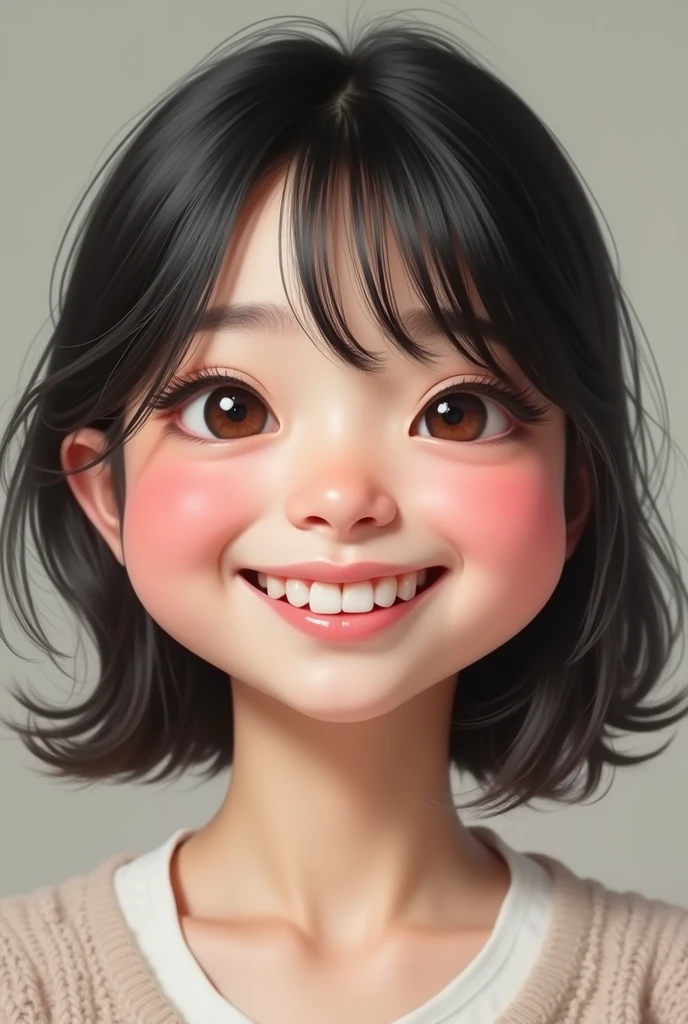 Create a Korean woman with chubby cheeks having rabbit teeth as a human being