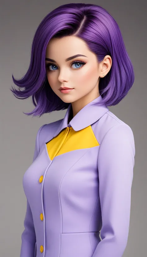 a woman with the elegance and curves of viola with the athletic build and long hair of bulma.
face: viola&#39;s beauty and drama...