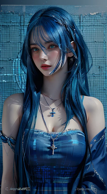 a painting of a woman with blue hair and a necklace, alena aenami and artegerm, deviantart art station cgscosiety, artegerm portrait, artegerm. High detail, Neoartcore y Charlie Bowater, Girl with blue hair, artegerm detailed, extremely detailed artegerm, Detailed Matte Fantasy Portrait, beautiful blue hair girl