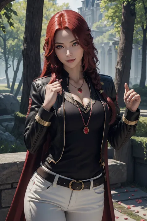 i want to be a powerful figure behind the scenes！,iris midgar,red hair,long hair,outside flip,with a single braid on one side on...