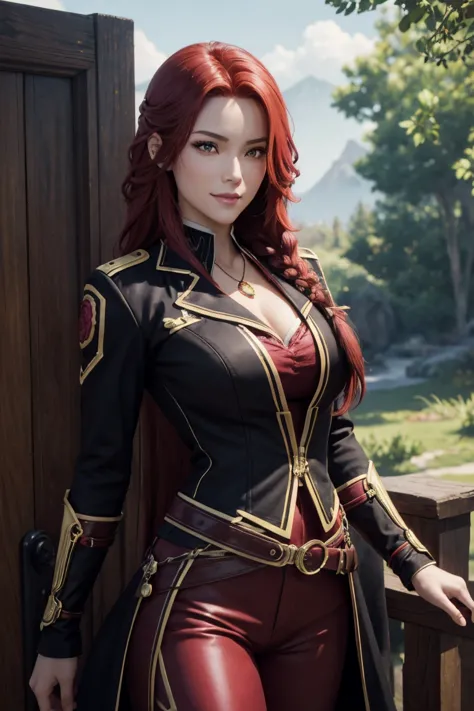 i want to be a powerful figure behind the scenes！,iris midgar,red hair,long hair,outside flip,with a single braid on one side on...