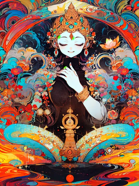 shakyamuni buddha、psychedelic 、paradise、love、mercy、halo、smile、lotus garden、heaven and the world are self-respecting、lotus