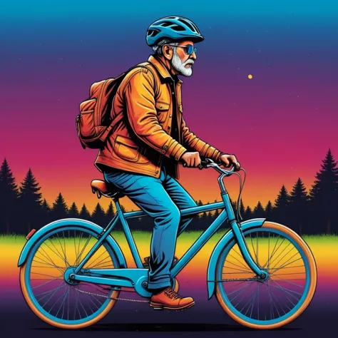 vector graphics aesthetic, surreal image in the style of h..gram. wells, when i see a grown man on a bicycle, i am calm for huma...