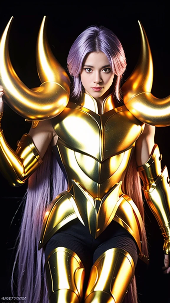 Ultra-high saturation（tmasterpiece）， fully body photo，（best qualtiy）， （1man），purple hair,  Wearing shiny gold armor， Sexy lingerie type armor，Expose your chest，Expose the waistline，Exposing thighs，cool-pose， Saint Seiya Armor， messy  hair，high detal, Anime style, Cinematic lighting, Sparkle, god light, Ray traching, filmgrain, hyper HD, textureskin, super detailing, Anatomical correct, A high resolution，Ultra-high saturation，hight contrast，High-gloss armor，Smooth skin，An insidious sneer，realisticlying，（tmasterpiece，top Quority，best qualtiy，offcial art，Beauty and aesthetics：1.2），The is very detailed，s fractal art，Extremely colorful, realistick