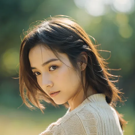 a hyper-realistic image of a single japanese woman in her early 20s, captured with the nostalgic warmth and subtle graininess of...