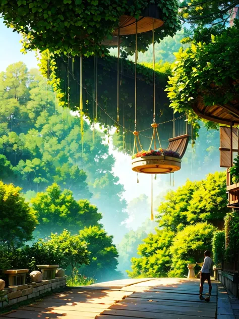 magnificent view、floating island、hanging garden、outdoor、vision、anime、high definition