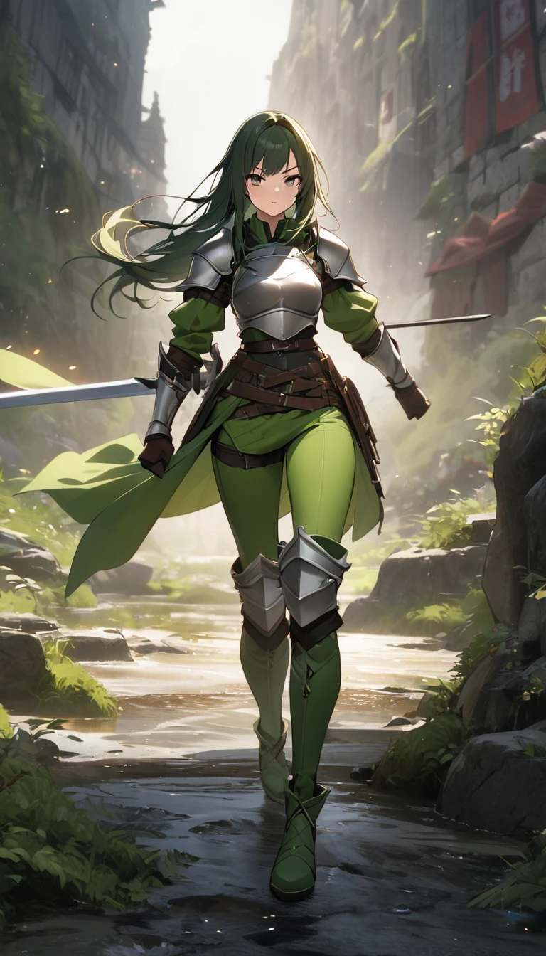 Ultra-high definition image quality、beautiful girl、Woman warrior、Female Swordsman、Light Armor、Green Boots、Long Hair、Knight&#39;s Hair Ornament、Black Hair、20-year-old、Be confident々face、Very short tight skirt、Sexy posture、Cowgirl、wilderness、Highest quality,Big Ass、Big Breasts、Thighs、god槍グングニルを握る、Black gorgeous embroidered lace panties、Kick off with your feet and jump、Joan of Arc style clothing、Wind King Barrier、Her hair is fluttering in the wind、The Sword of Promised Victory、god々Wearing a bright aura、Big Ass、Valkyrie the War Maiden、Crotch close-up、Angle from directly below、Steam is coming out of my crotch