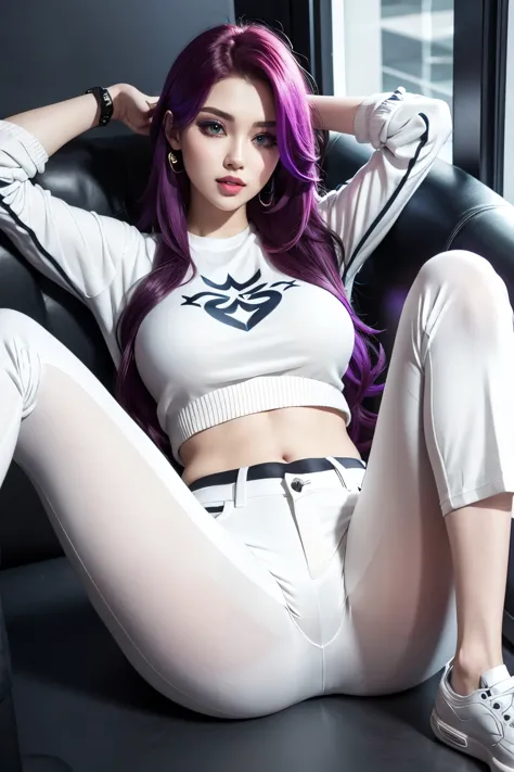 kaisa league of legends, kaisa kda all out, white pants, that&#39;s why, black ponytail hair, posse sexy, super detaill, high re...