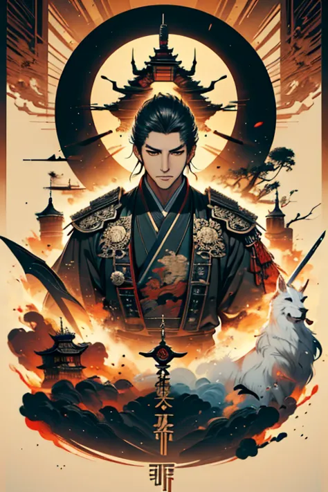 a guy with sword and wolf in front of full moon, samurai, concept art by yang j, fantasy art, alena aenami and artgerm, artgerm ...