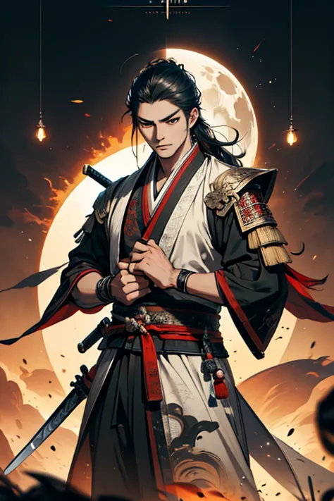 a guy with sword and wolf in front of full moon, samurai, concept art by yang j, fantasy art, alena aenami and artgerm, artgerm ...