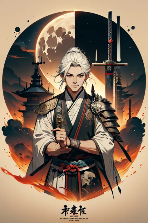 a guy with sword and wolf in front of full moon, samurai, concept art by yang j, fantasy art, alena aenami and artgerm, artgerm ...