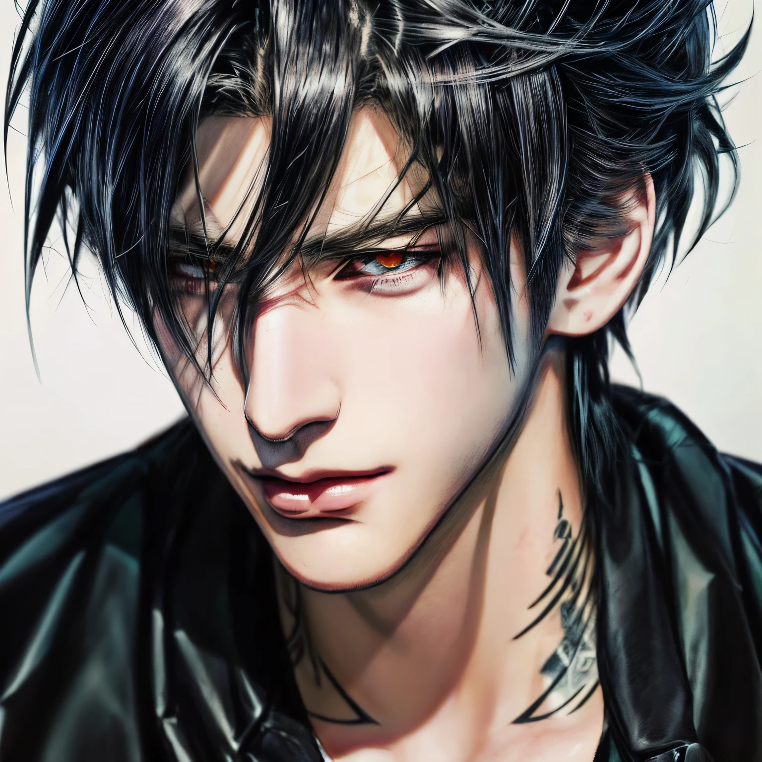 anime guy, male anime style, digital anime illustration, anime style character, anime realism style, handsome japanese demon boy, detailed anime character art, detailed digital anime art, realistic anime artstyle, artwork in the style of guweiz, anime style portrait, handsome anime pose, made with anime painter studio, tattoos, handsome, hand behind his head