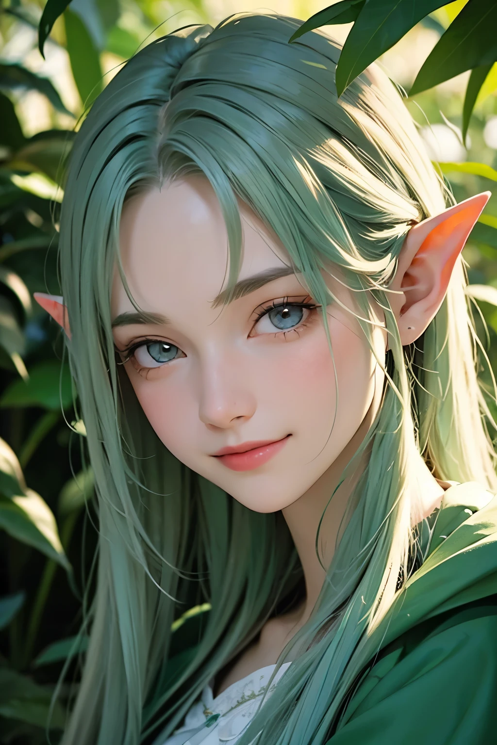 a close-up of a person with a sword in a forest, of an elf from the Elden ring, elven character with smile, a portrait of a male elf, a male elf, a portrait of an elf, rogue elf backveiw image, Features, elf girl, young half-elf wizard, portrait of an elf