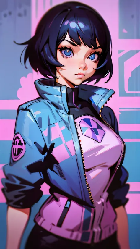 anime girl with black hair and blue eyes in pink jacket, artstyle : ilya kuvshinov, ilya kuvshinov. 4 k, ilya kuvshinov style, i...