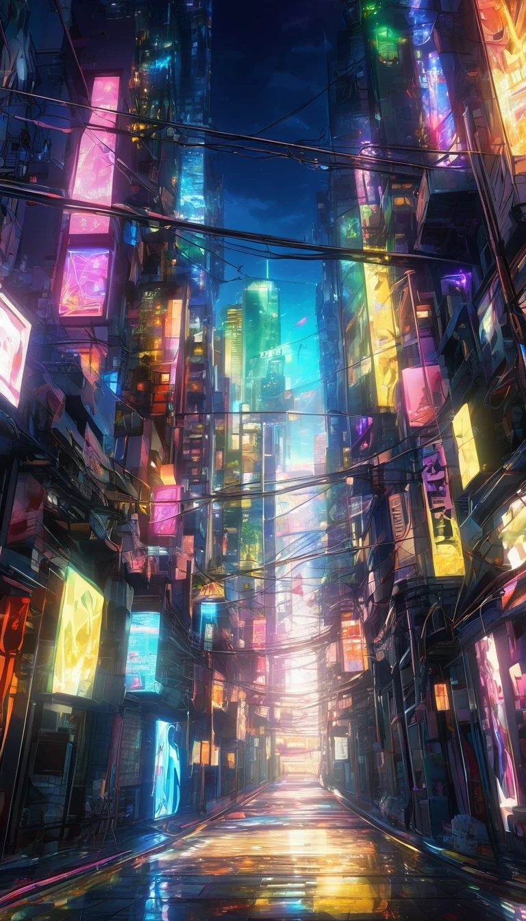 urban, abstract urban, shining light, shining urban lights, anime graphics, brilliant, intricate, detailed, masterpiece, 8k