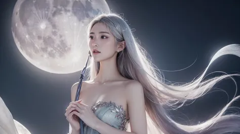 "(dreamy quality: 1.5), (soft pastel colors: 1.4), (elegant full-length portrait), goddess of the moon, (gentle look), (flowing ...