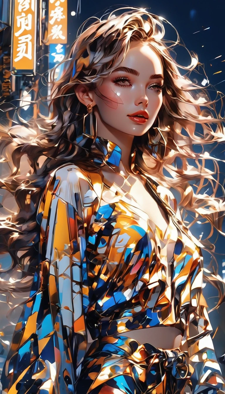 1girl, urban, abstract urban, shining light, shining urban lights, anime graphics, brilliant, intricate, detailed, masterpiece, 8k