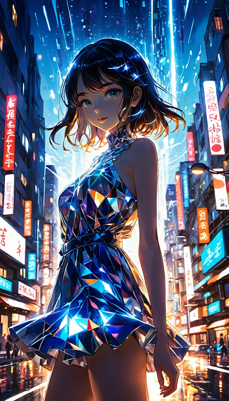 1girl, urban, abstract urban, shining light, shining urban lights, anime graphics, brilliant, intricate, detailed, masterpiece, 8k