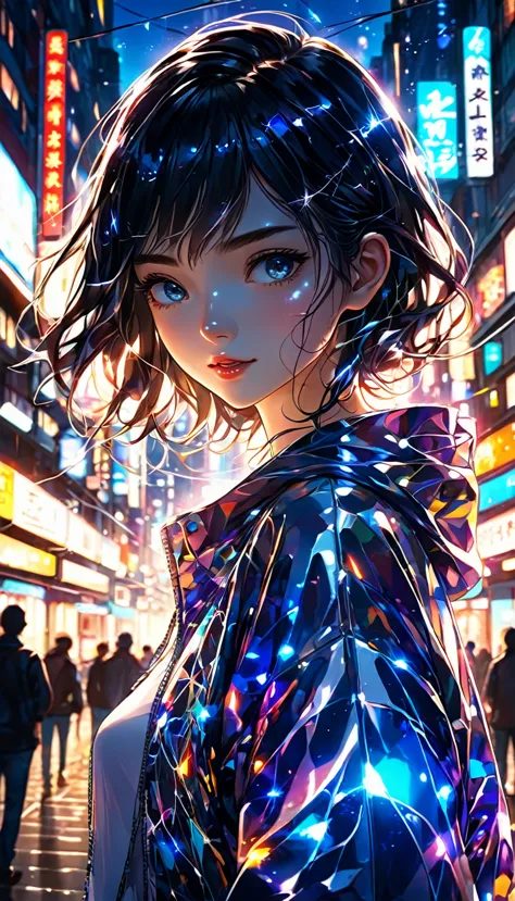 1girl, urban, abstract urban, shining light, shining urban lights, anime graphics, brilliant, intricate, detailed, masterpiece, ...